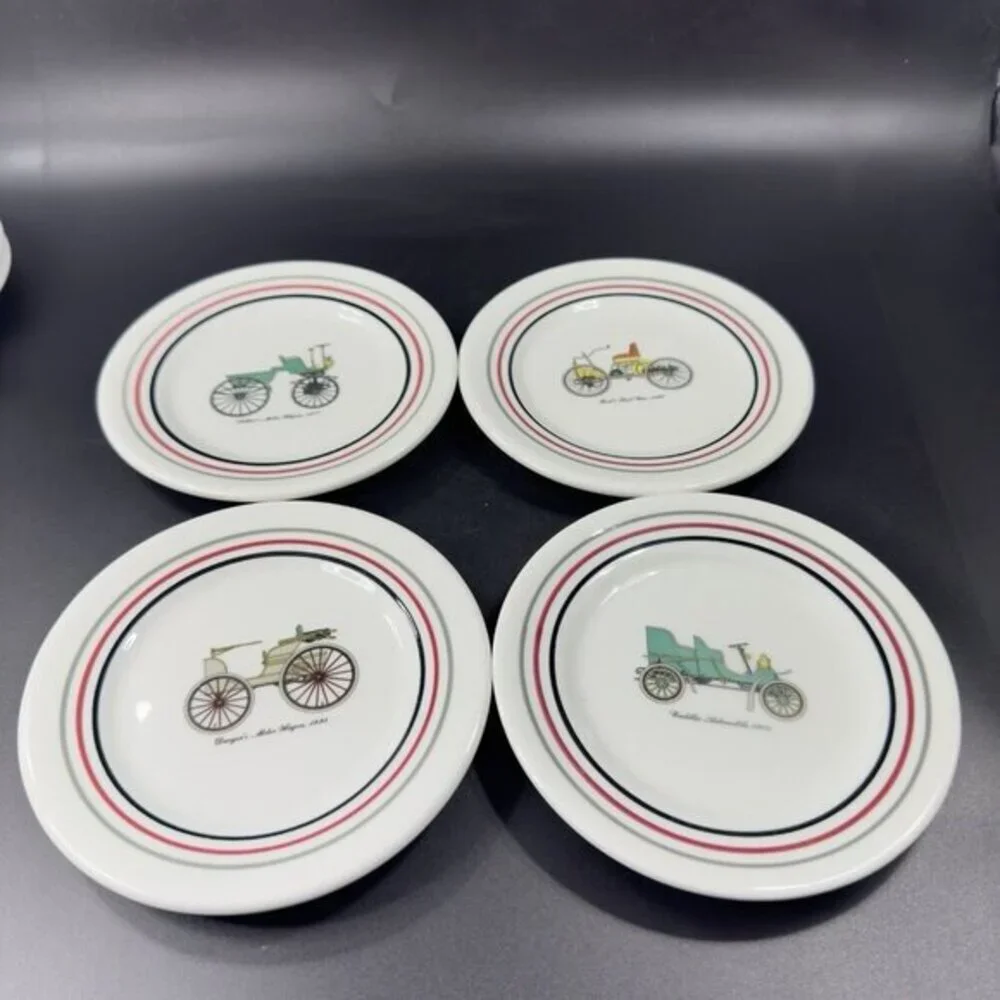 Shenango China RIMROL Restaurant Ware USA Antique Cars All Different Plates Set4